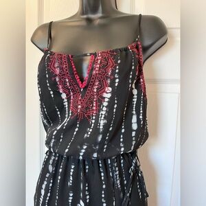 Knox Rose Black Print Chiffon Maxi Dress Elastic Waist Strappy Ties, Size M